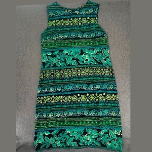 Vintage R&K Sleeveless Dress Green Plus 18 Polyester Floral‎ Round Neck Zipper